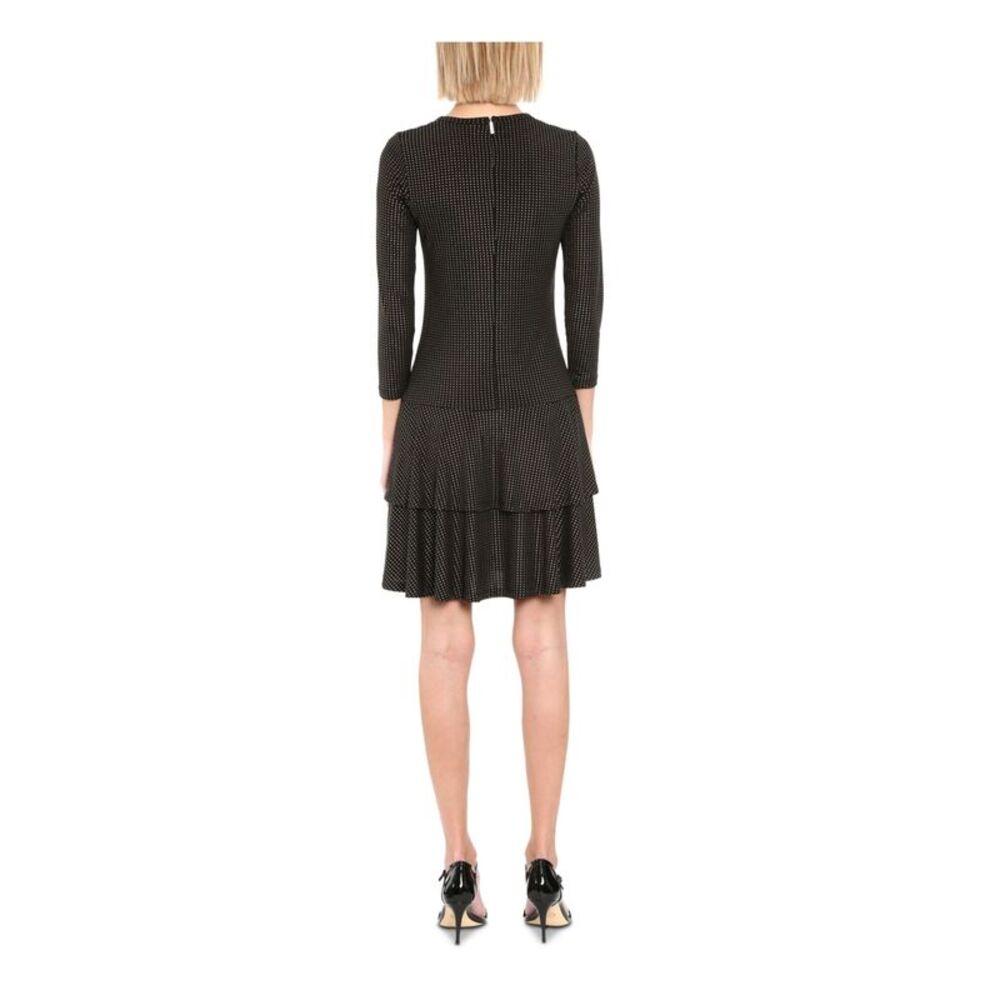 MICHAEL MICHAEL KORS Womens Black Flounce-hem 3/4 Sleeve Short Dress M - Picture 2 of 2